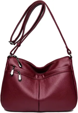 Crossbody Purse for Women Ladies Soft PU Leather Shoulder Bag Multi Pockets Purses and Handbags Satchel (Red)