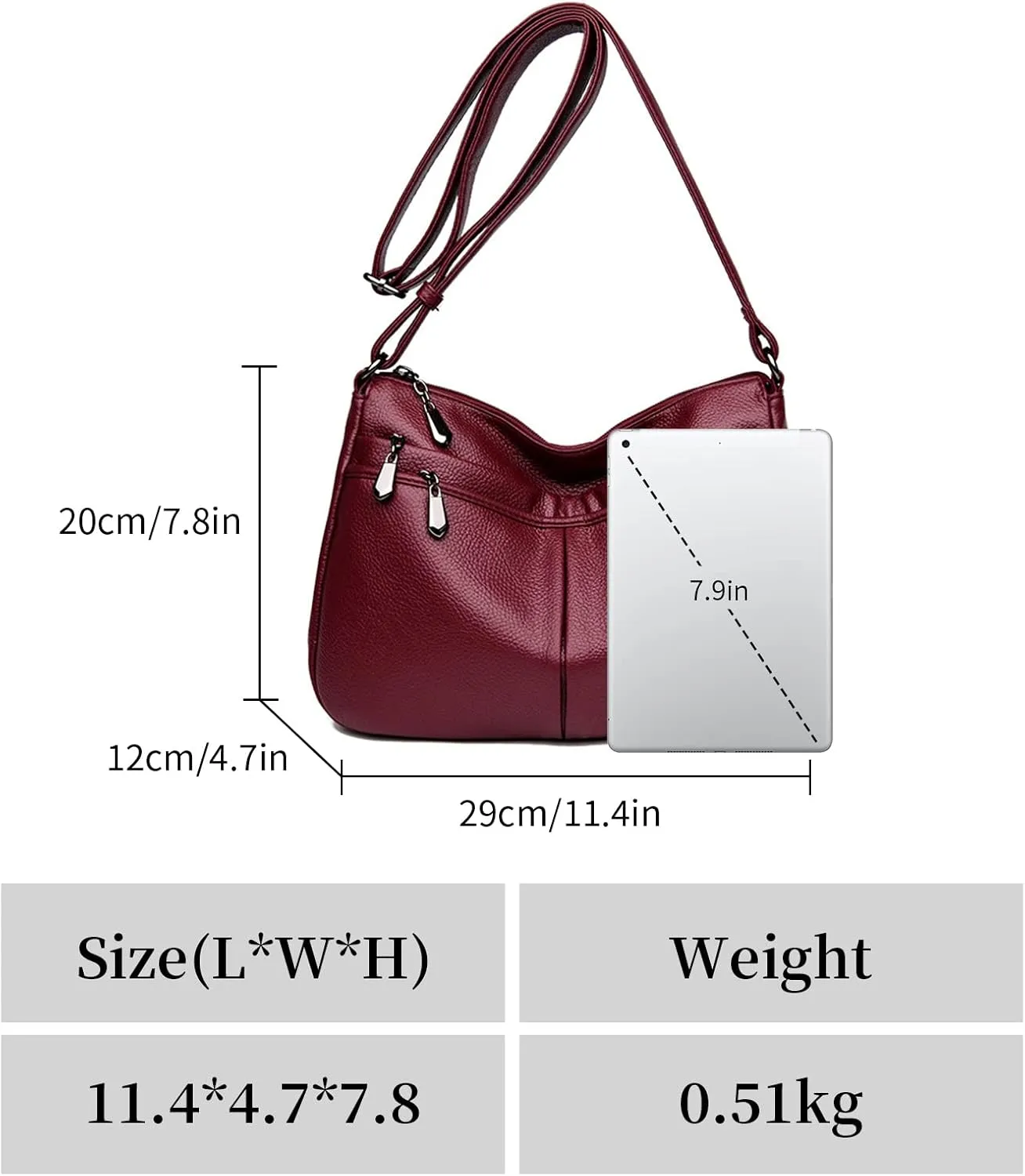 Crossbody Purse for Women Ladies Soft PU Leather Shoulder Bag Multi Pockets Purses and Handbags Satchel (Red)