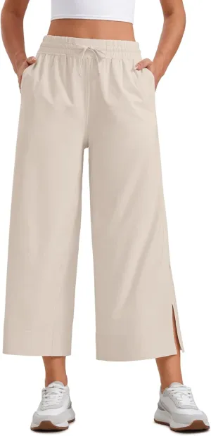 CRZ YOGA Lightweight Wide Leg Cropped Pants for Women 25" High Waisted Loose Casual Lounge Travel Work Sweatpants Summer