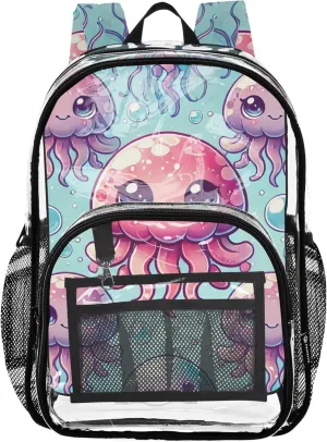 Cute Pink Jellyfish Blue Clear Backpack for Women Kids Girls Backpack Boys Plastic School Clear Bookbag