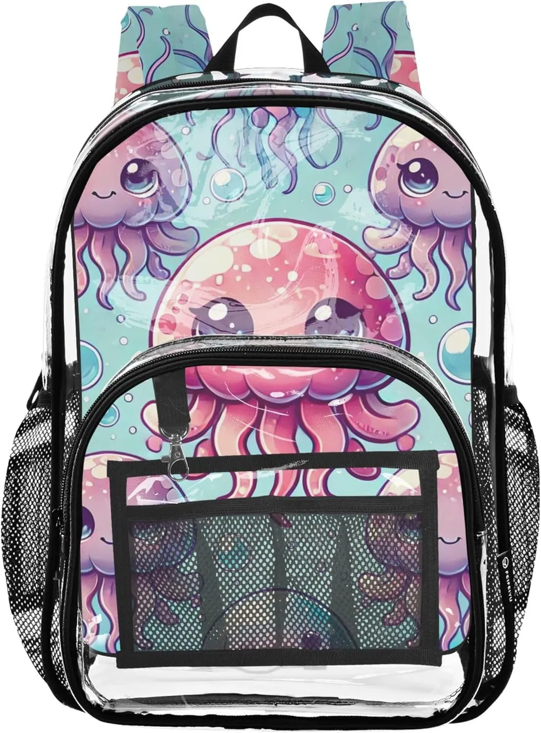 Cute Pink Jellyfish Blue Clear Backpack for Women Kids Girls Backpack Boys Plastic School Clear Bookbag