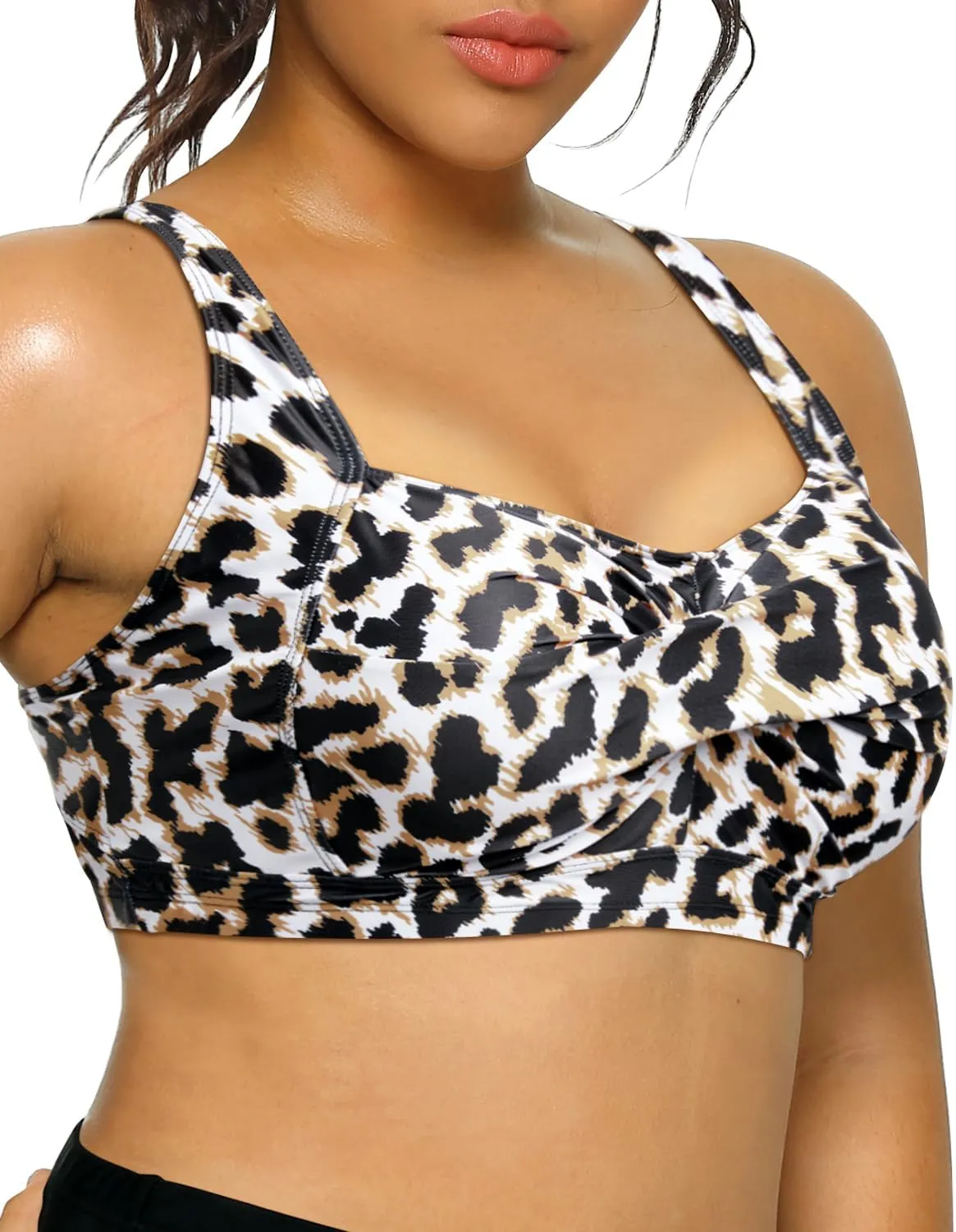 Daci Women Plus Size Push up Bikini Top Only Full Coverage Swimsuit Tops Twist Front Bathing Suit Bra for Large Bust