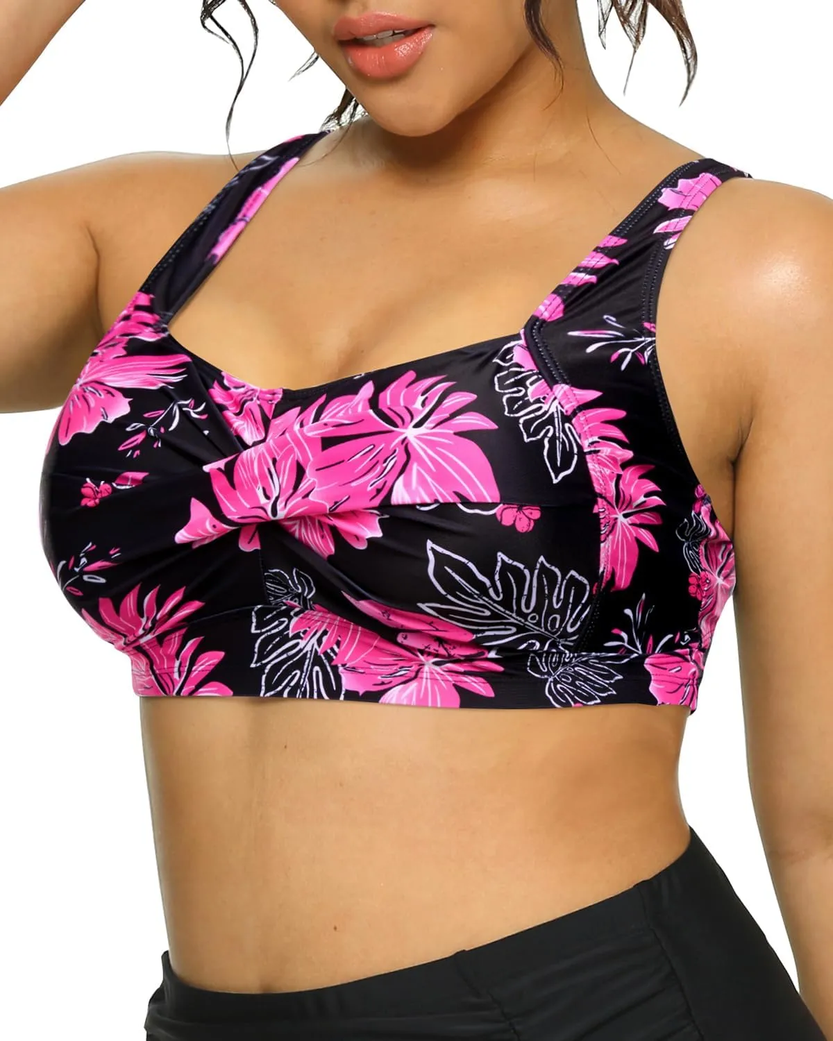 Daci Women Plus Size Push up Bikini Top Only Full Coverage Swimsuit Tops Twist Front Bathing Suit Bra for Large Bust