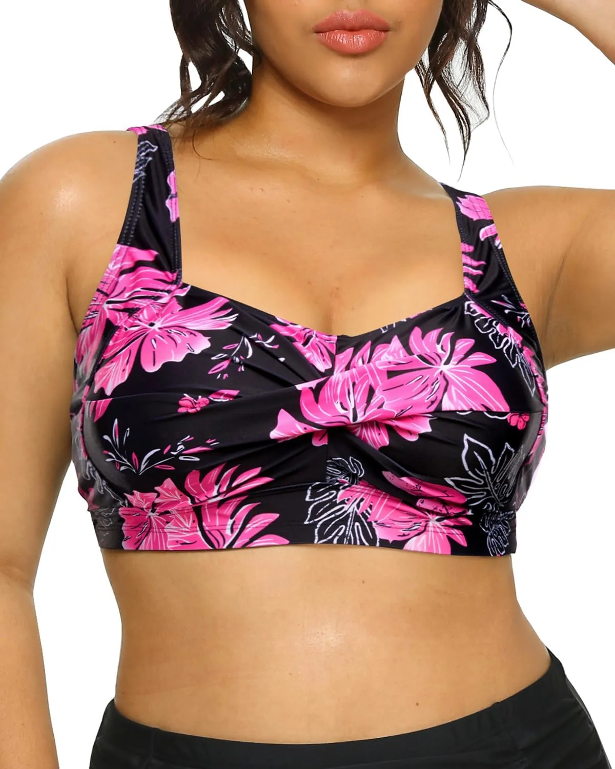 Daci Women Plus Size Push up Bikini Top Only Full Coverage Swimsuit Tops Twist Front Bathing Suit Bra for Large Bust