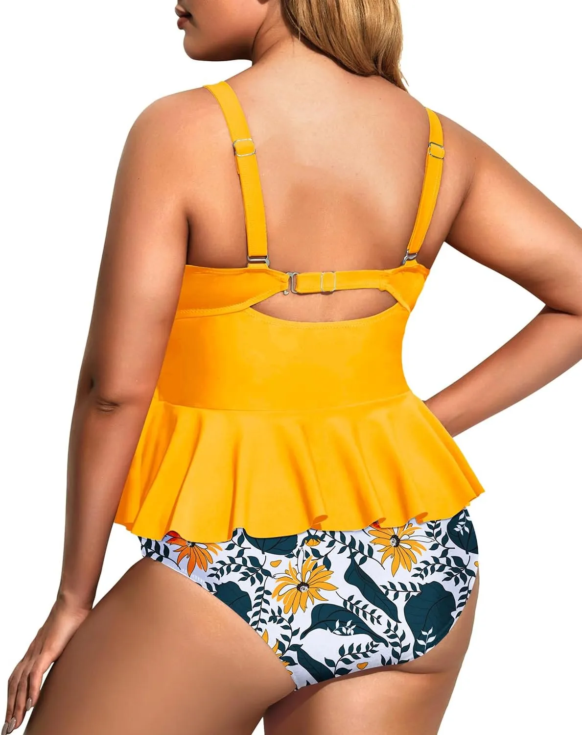 Daci Women Two Piece Plus Size Swimsuit with Bottom Peplum Tankini High Waisted Tummy Control Bathing Suit