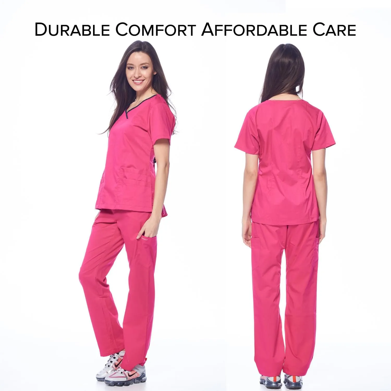 Dagacci Medical Uniform Women's Scrub Set Stretch Contrast Binding Top and Pants