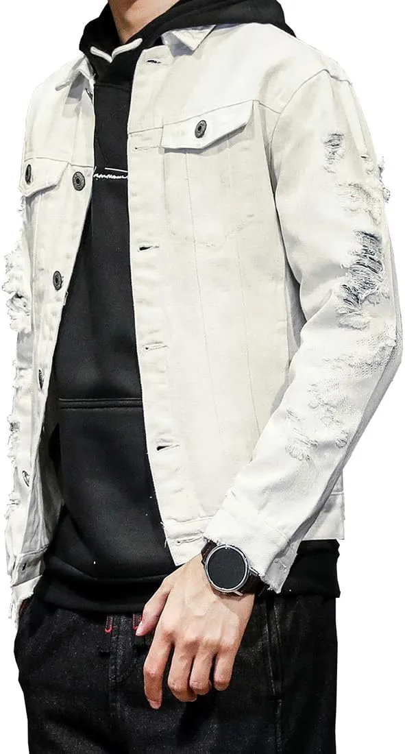 DAVID.ANN Men's Denim Jacket Slim Fit Trucker Coat