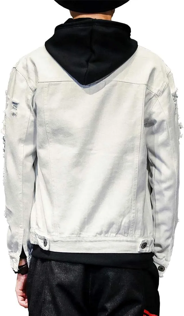 DAVID.ANN Men's Denim Jacket Slim Fit Trucker Coat