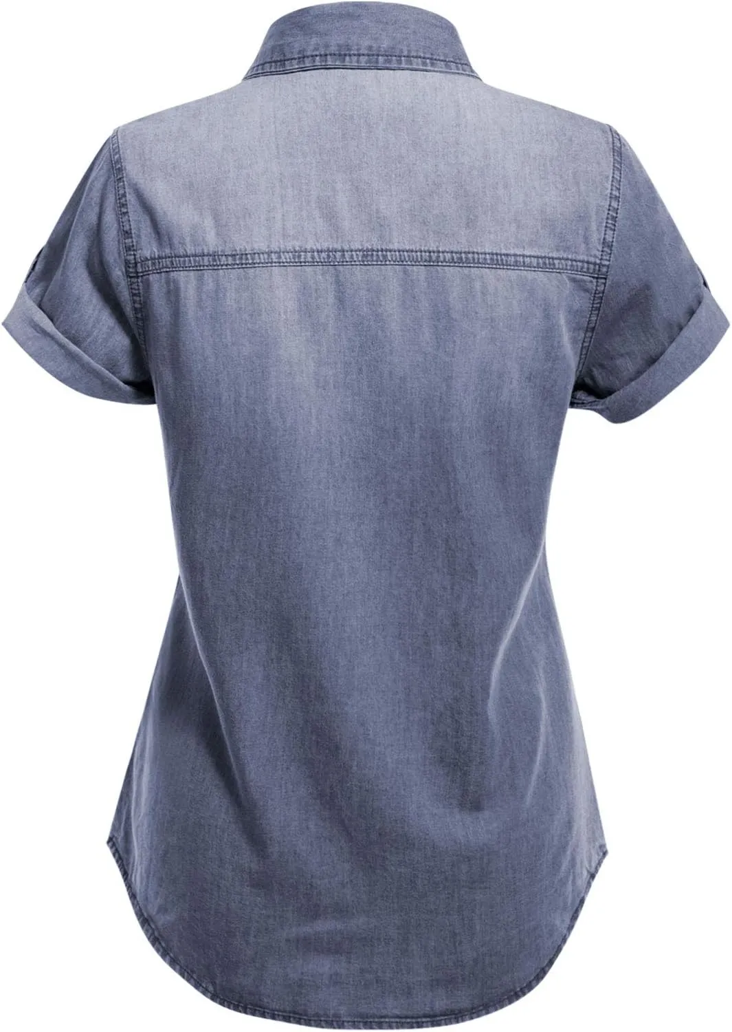 Design by Olivia Women's Cap Sleeve Button Down Denim Chambray Shirt