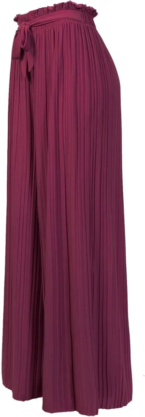 Design by Olivia Women's Ribbon Tie Chiffon Loose Pleated Wide Leg Palazzo Pants