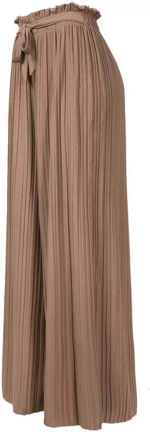 Design by Olivia Women's Ribbon Tie Chiffon Loose Pleated Wide Leg Palazzo Pants