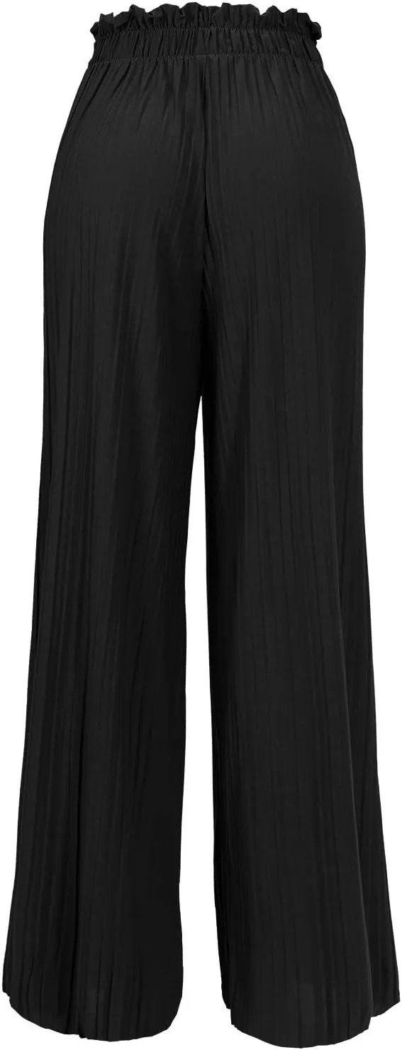 Design by Olivia Women's Ribbon Tie Chiffon Loose Pleated Wide Leg Palazzo Pants