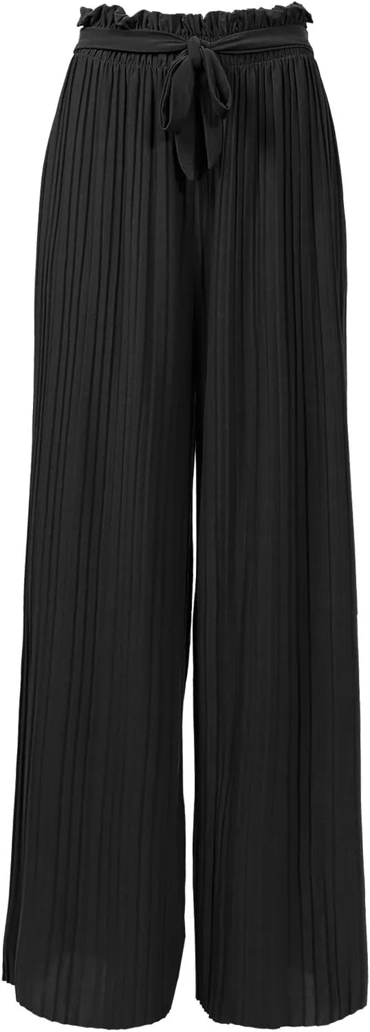 Design by Olivia Women's Ribbon Tie Chiffon Loose Pleated Wide Leg Palazzo Pants