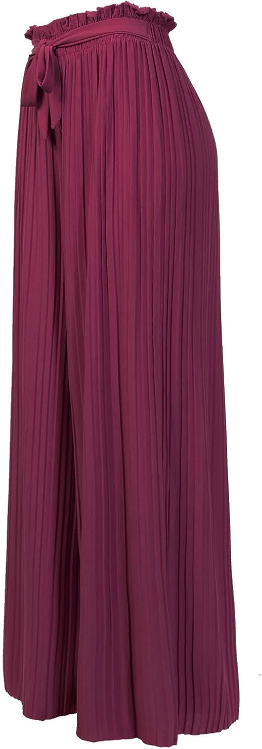 Design by Olivia Women's Ribbon Tie Chiffon Loose Pleated Wide Leg Palazzo Pants