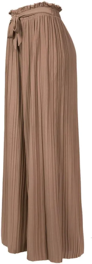 Design by Olivia Women's Ribbon Tie Chiffon Loose Pleated Wide Leg Palazzo Pants