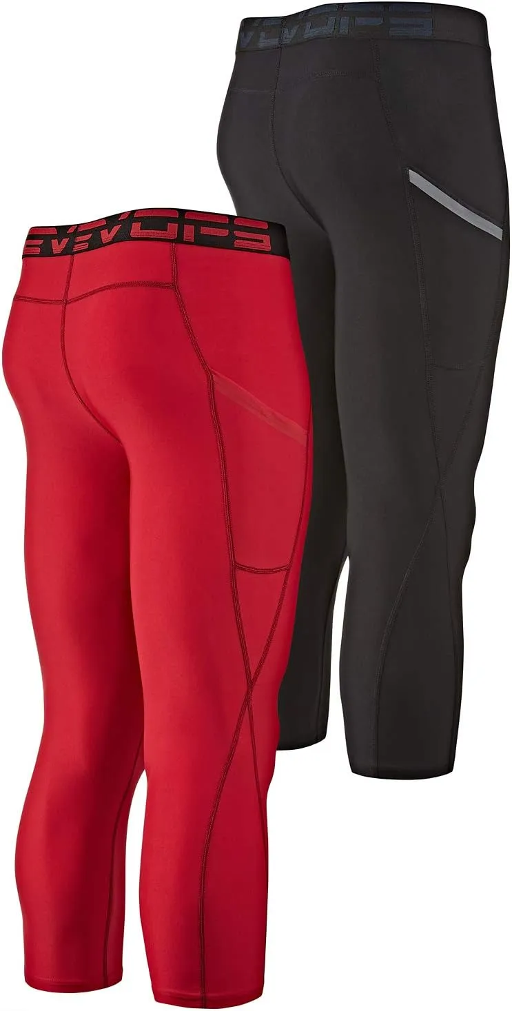 DEVOPS 2 Pack Men's 3/4 Compression Pants Athletic Leggings with Pocket