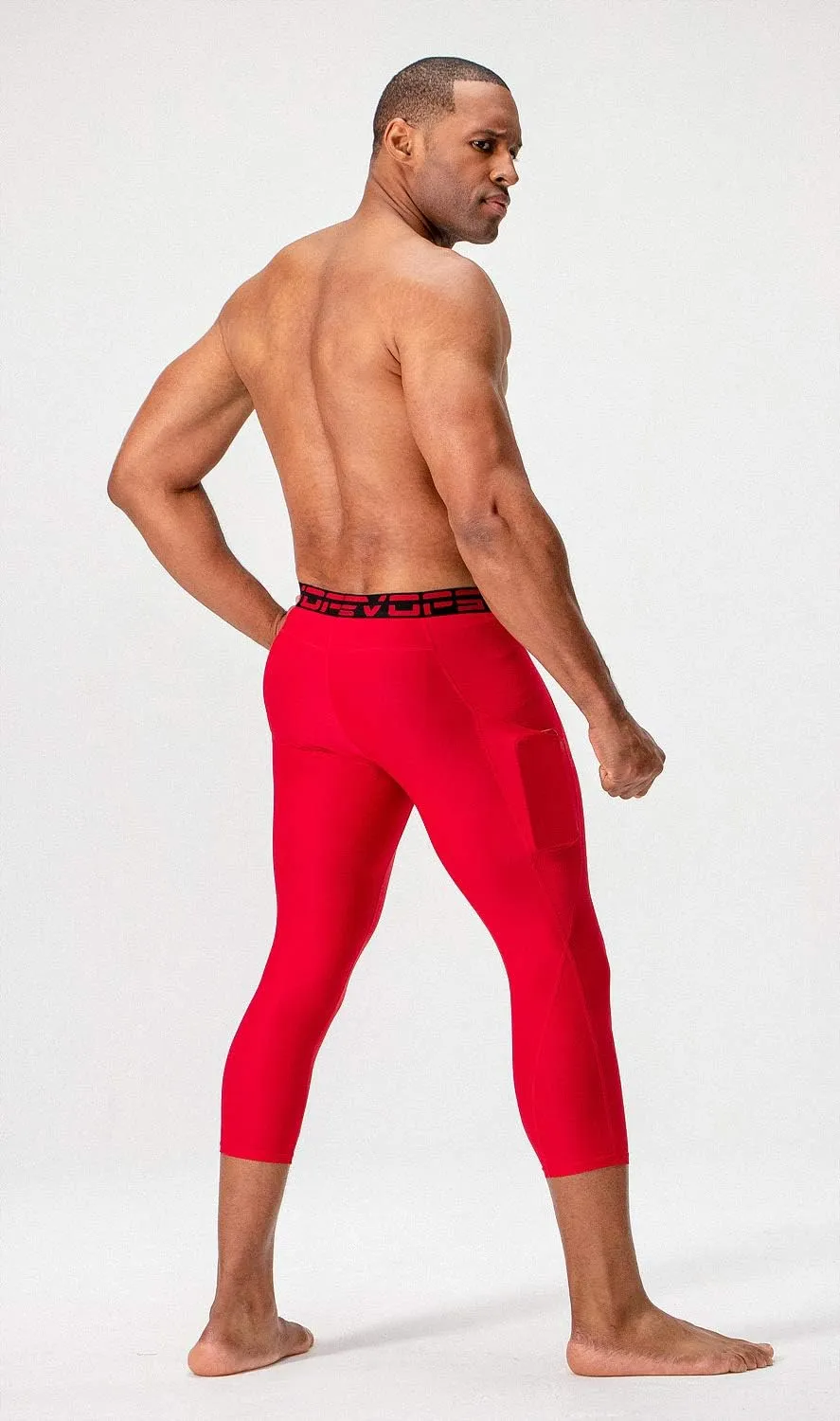 DEVOPS 2 Pack Men's 3/4 Compression Pants Athletic Leggings with Pocket