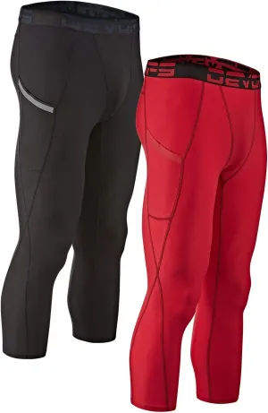 DEVOPS 2 Pack Men's 3/4 Compression Pants Athletic Leggings with Pocket