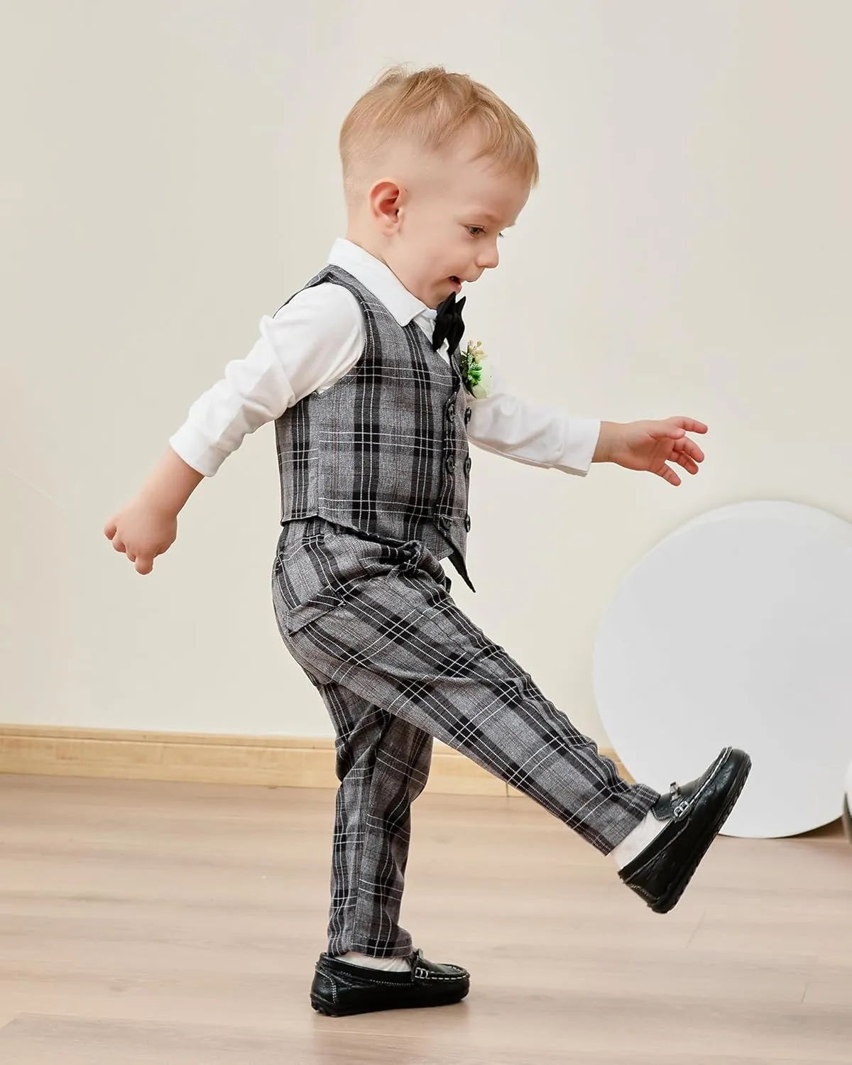 DISAUR Baby Boy Clothes Suits 5PC Infant Gentleman Outfit Dress Shirt Bowtie Vest Corsage Pants Wedding Baby Suit