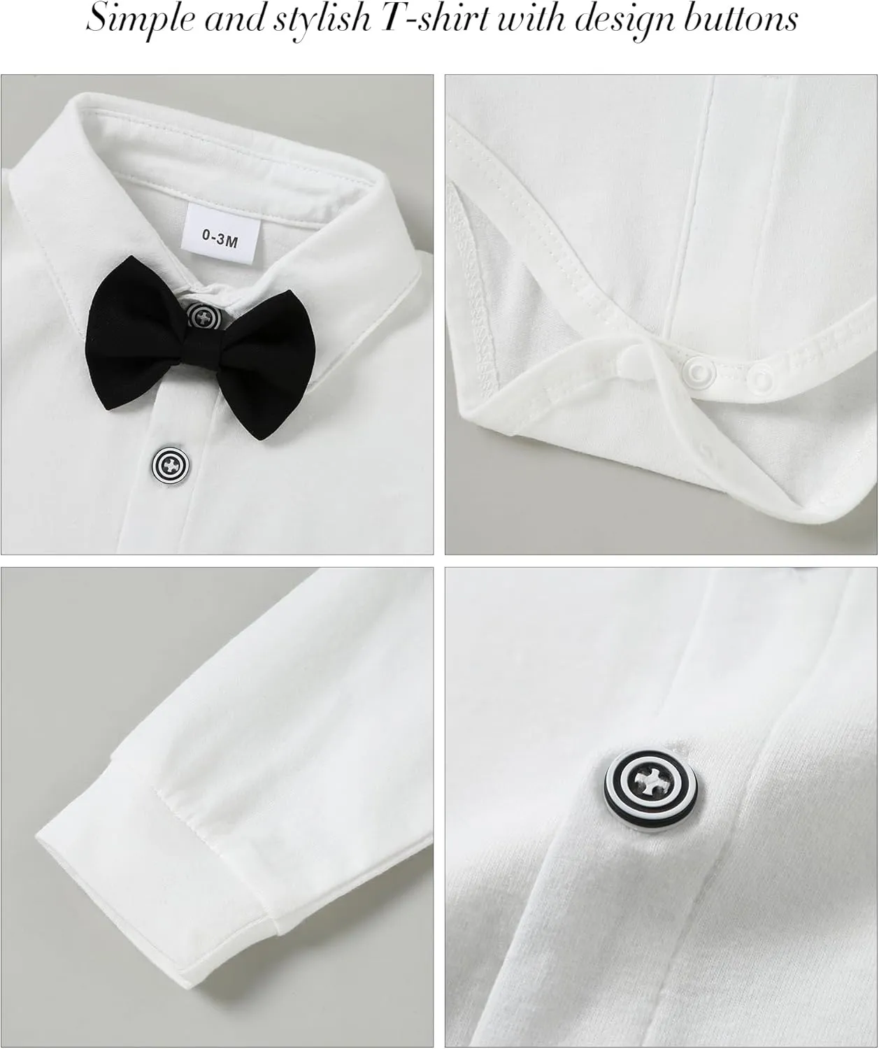 DISAUR Baby Boy Clothes Suits 5PC Infant Gentleman Outfit Dress Shirt Bowtie Vest Corsage Pants Wedding Baby Suit