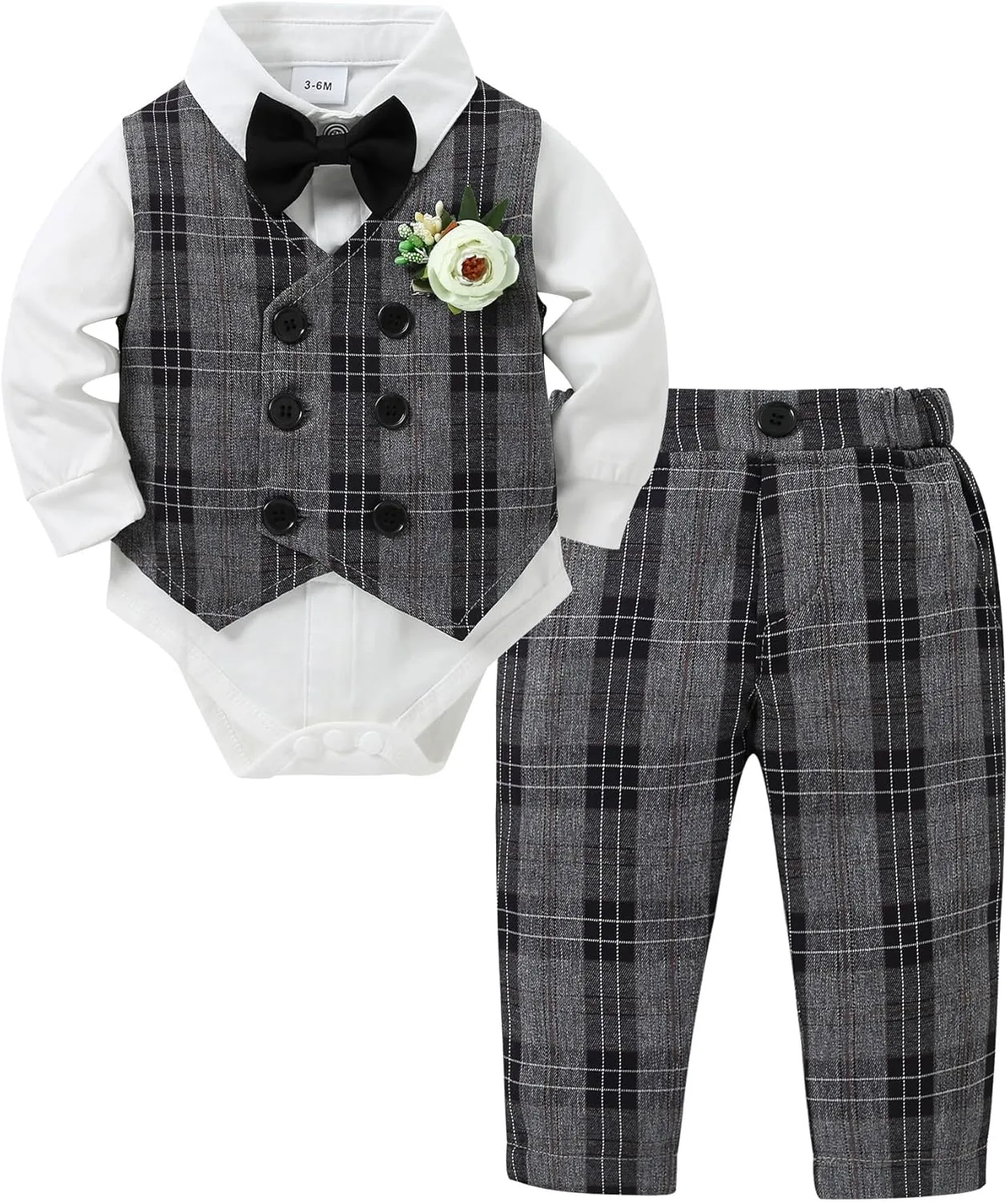 DISAUR Baby Boy Clothes Suits 5PC Infant Gentleman Outfit Dress Shirt Bowtie Vest Corsage Pants Wedding Baby Suit