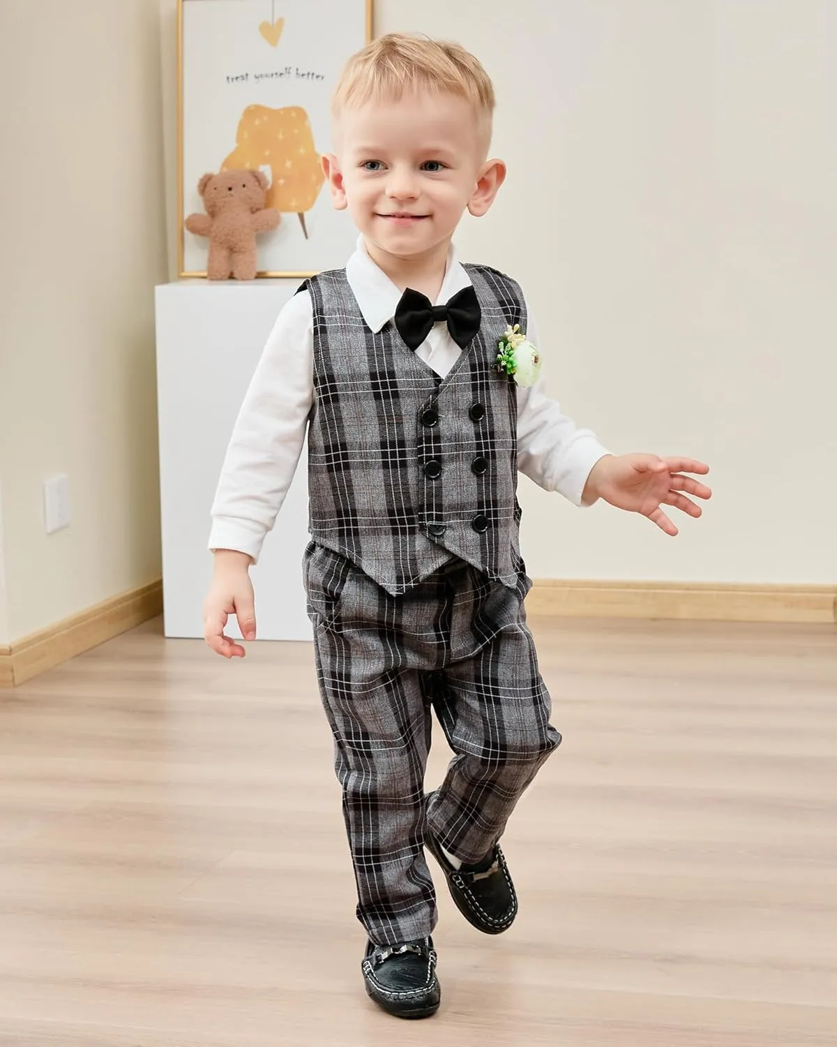 DISAUR Baby Boy Clothes Suits 5PC Infant Gentleman Outfit Dress Shirt Bowtie Vest Corsage Pants Wedding Baby Suit