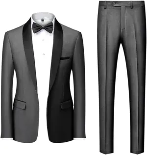 Dninmim Men's Two-Piece Suit (Jacket Pants) Business Wedding White Slim Fit Costume