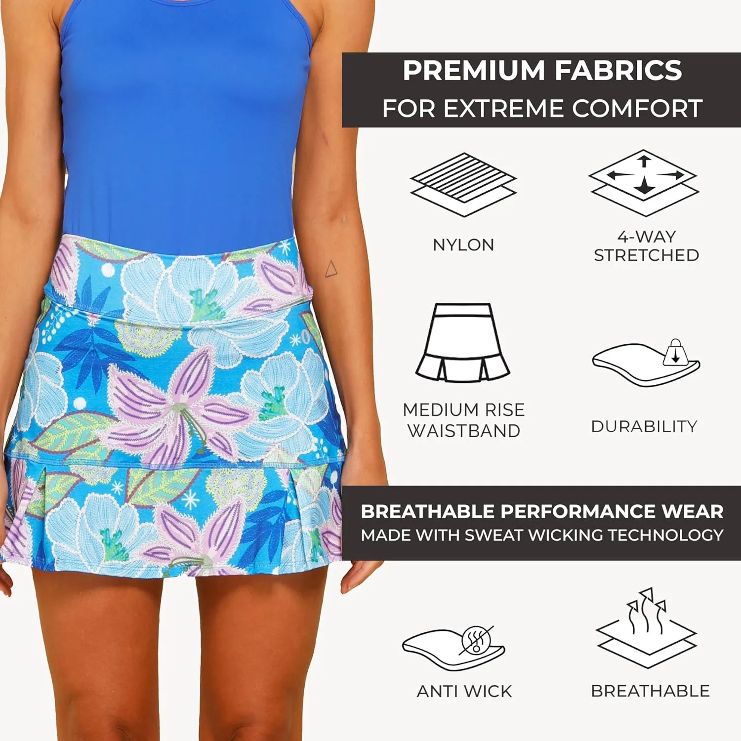 Dona Jo Official JoJo Women Skirt - Pleated Tennis Skirt w/Shorts & Built in Deep Pockets, Active Wear Clothing
