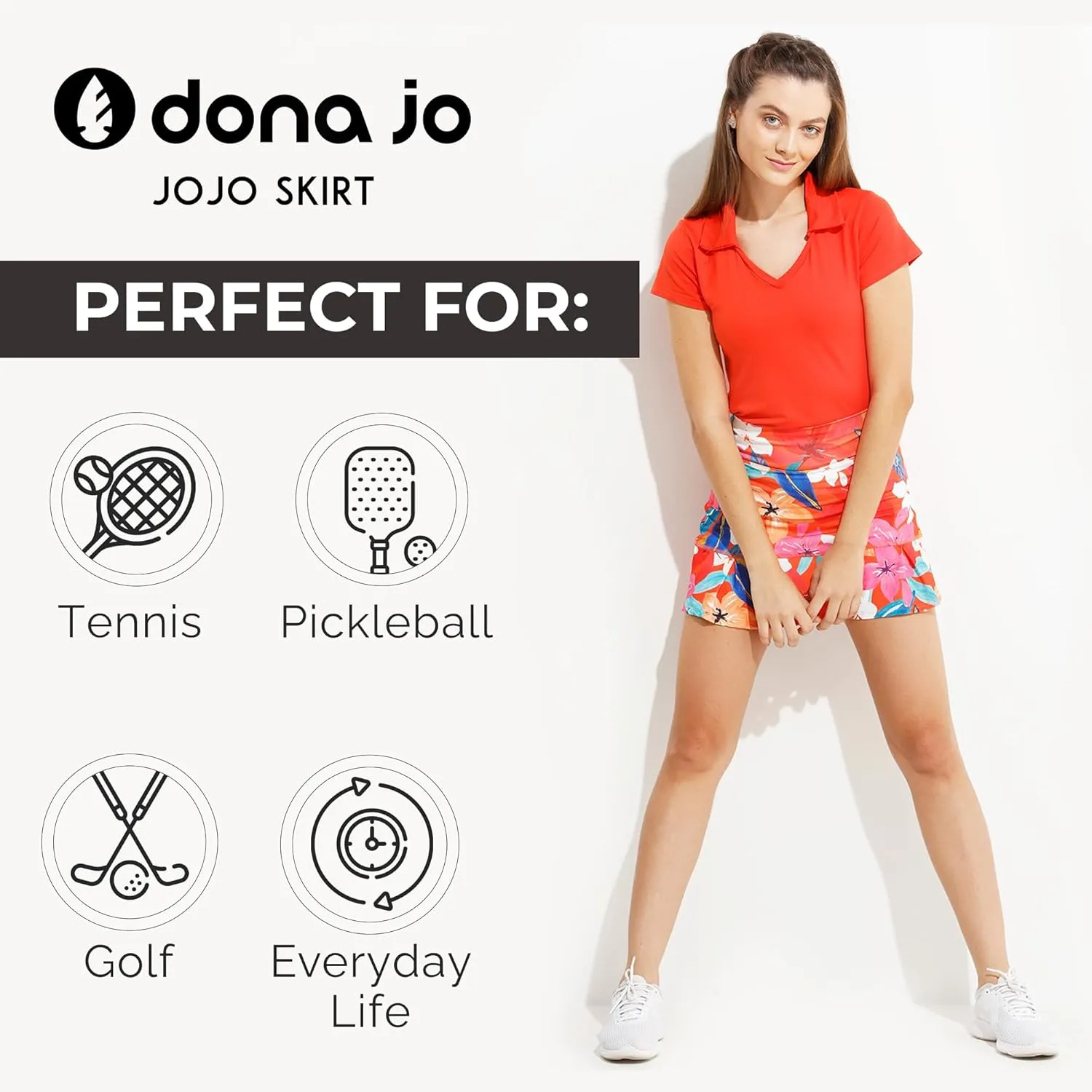 Dona Jo Official JoJo Women Skirt - Pleated Tennis Skirt w/Shorts & Built in Deep Pockets, Active Wear Clothing