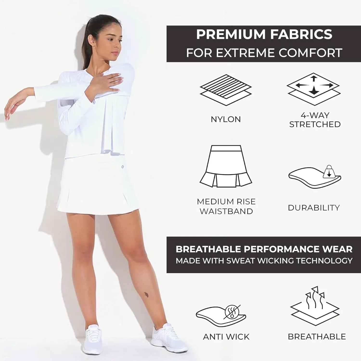 Dona Jo Official JoJo Women Skirt - Pleated Tennis Skirt w/Shorts & Built in Deep Pockets, Active Wear Clothing