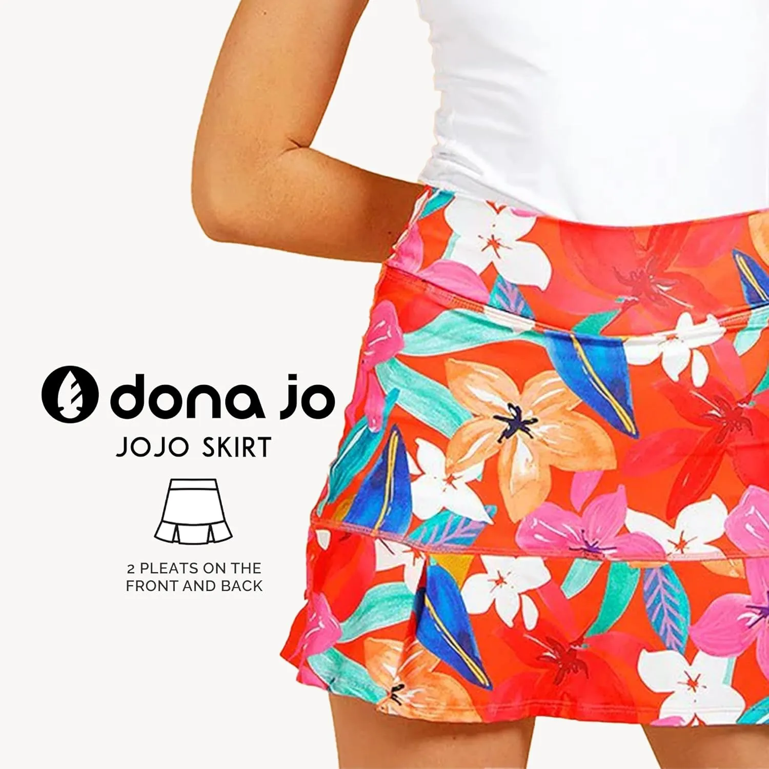 Dona Jo Official JoJo Women Skirt - Pleated Tennis Skirt w/Shorts & Built in Deep Pockets, Active Wear Clothing
