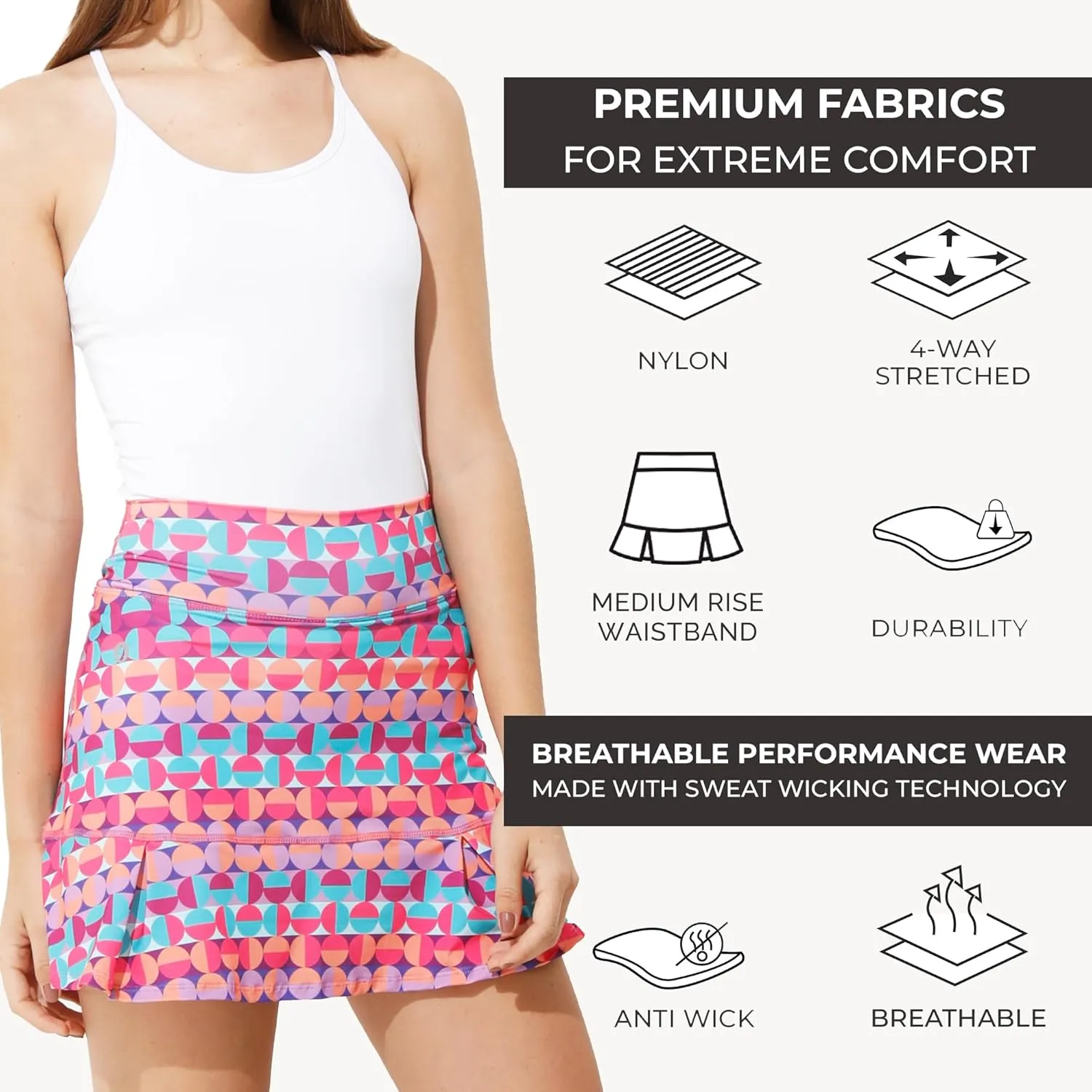 Dona Jo Official JoJo Women Skirt - Pleated Tennis Skirt w/Shorts & Built in Deep Pockets, Active Wear Clothing