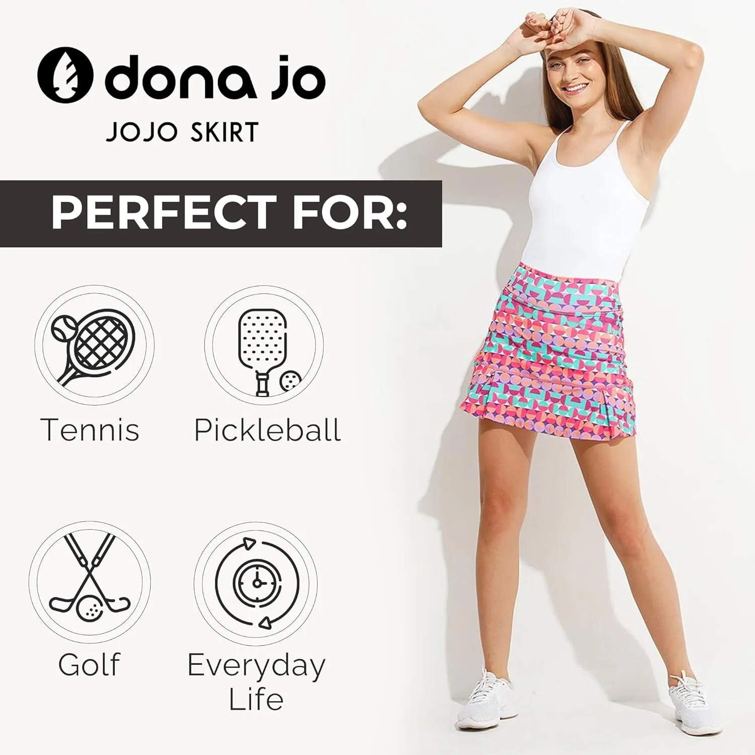 Dona Jo Official JoJo Women Skirt - Pleated Tennis Skirt w/Shorts & Built in Deep Pockets, Active Wear Clothing