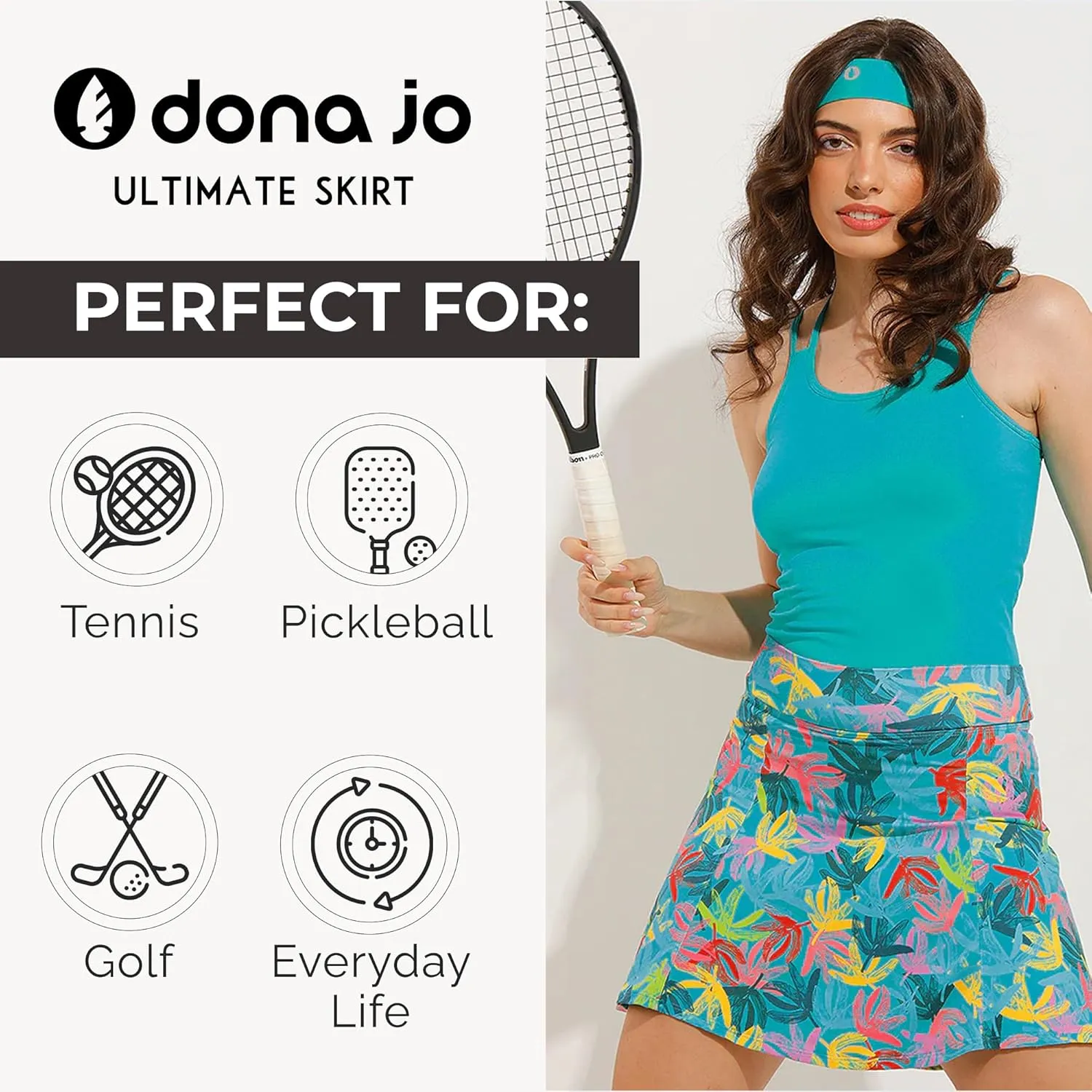 Dona Jo Ultimate Women's Active Performance Dri Fit Skirt - A-line Tennis and Golf Skort w/Shorts & Pockets for Sports