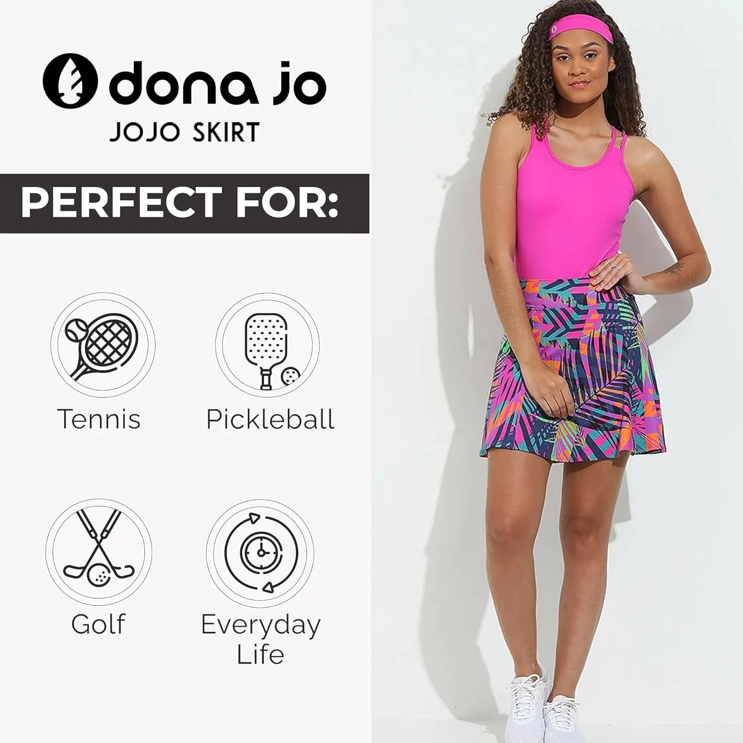 Dona Jo Ultimate Women's Active Performance Dri Fit Skirt - A-line Tennis and Golf Skort w/Shorts & Pockets for Sports