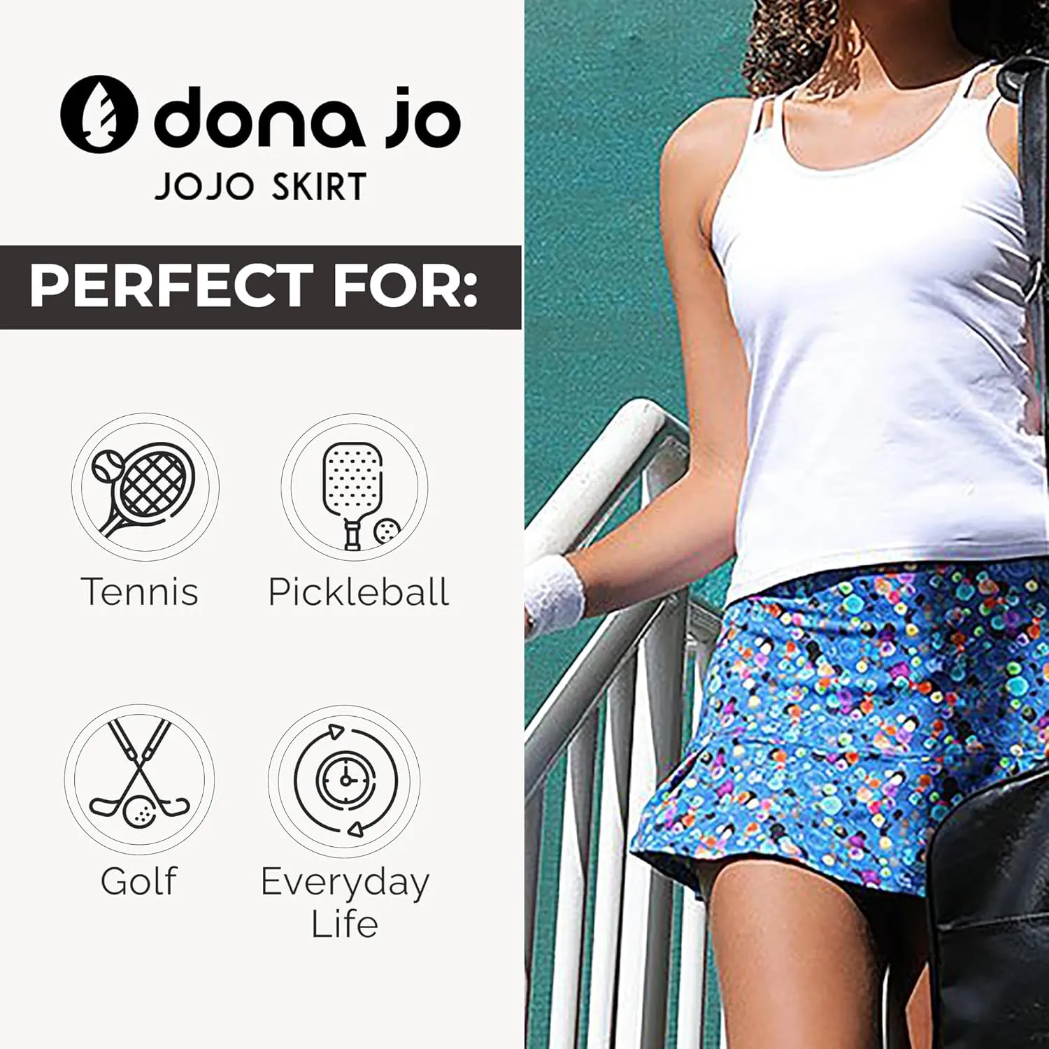 Dona Jo Ultimate Women's Active Performance Dri Fit Skirt - A-line Tennis and Golf Skort w/Shorts & Pockets for Sports