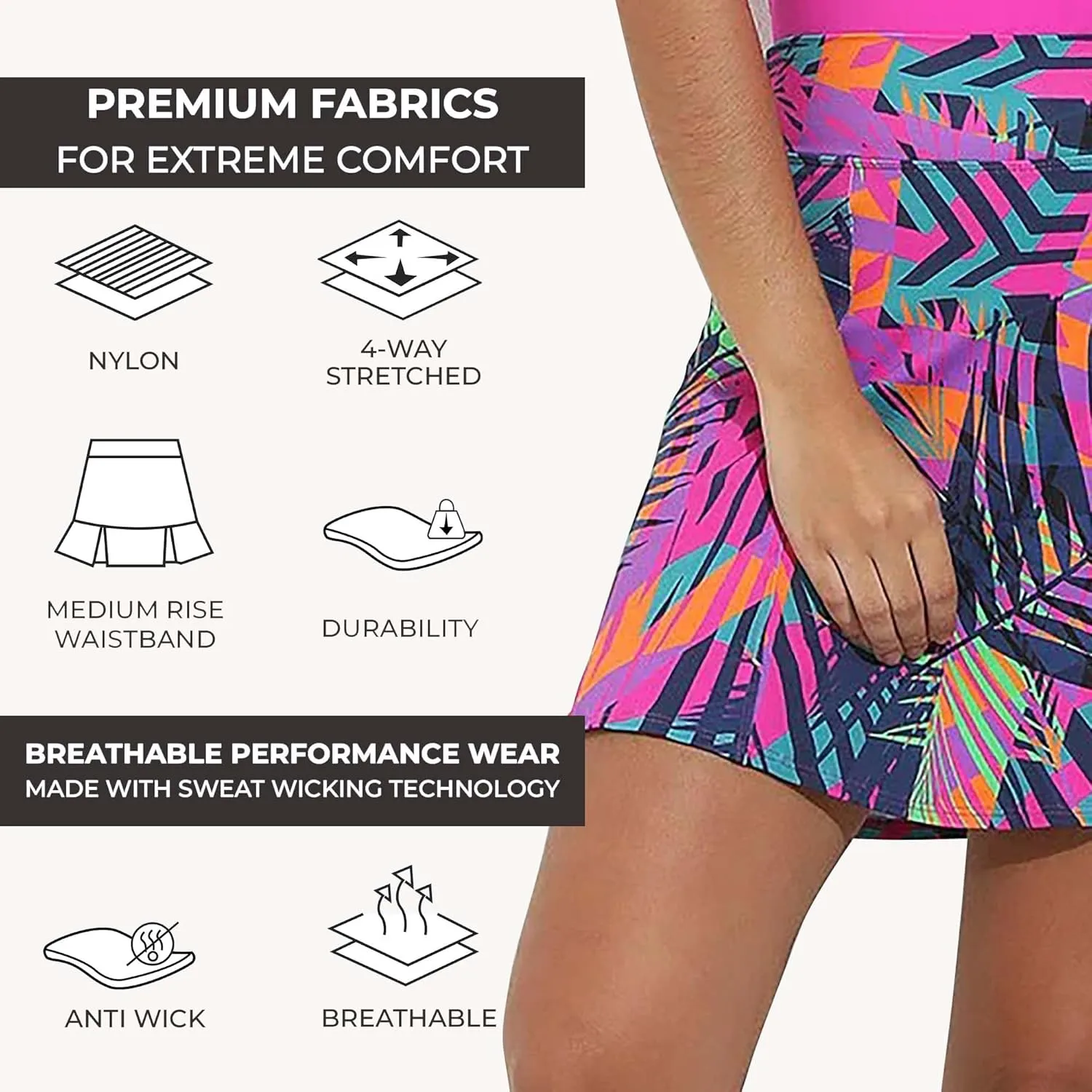 Dona Jo Ultimate Women's Active Performance Dri Fit Skirt - A-line Tennis and Golf Skort w/Shorts & Pockets for Sports