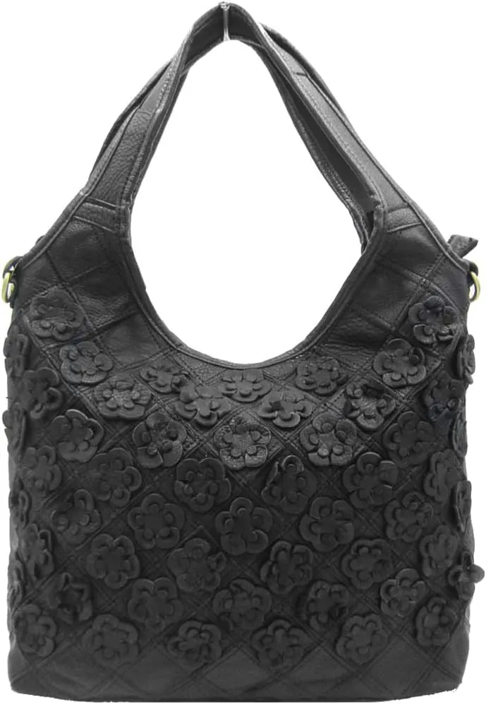 Downupdown Genuine Leather Handbags for Women Designer Shoulder Bag 3D Floral Hobo Tote Bags Satchel Purses Crossbody Bag