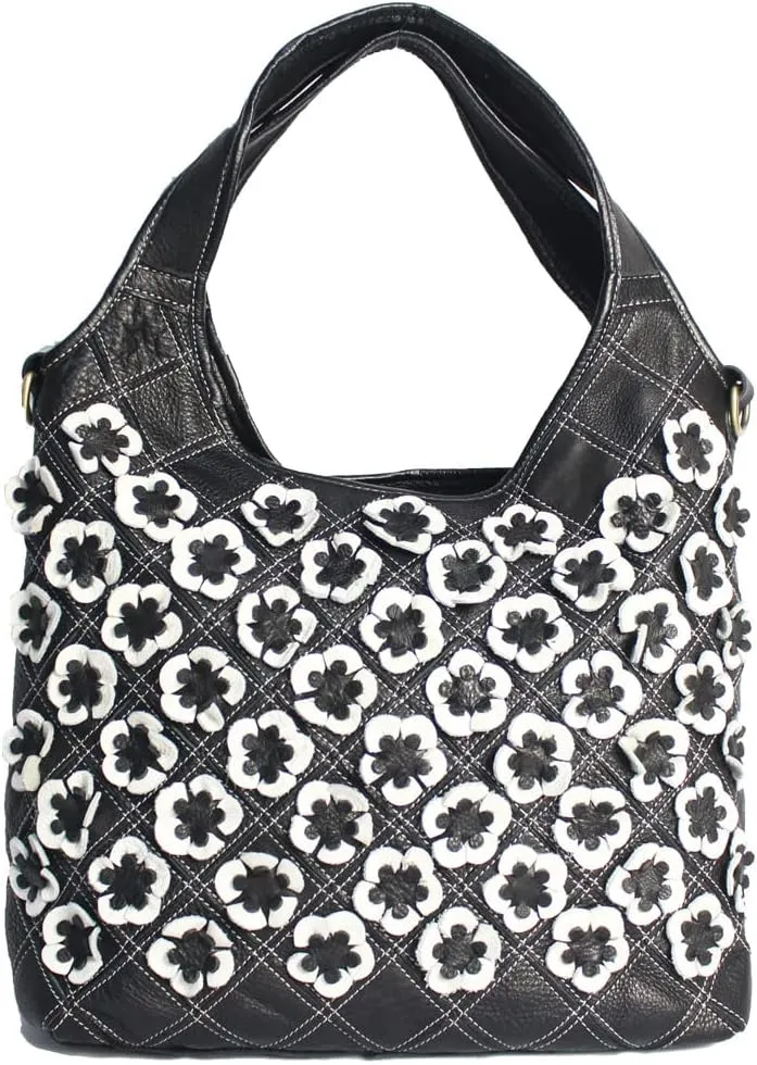 Downupdown Genuine Leather Handbags for Women Designer Shoulder Bag 3D Floral Hobo Tote Bags Satchel Purses Crossbody Bag