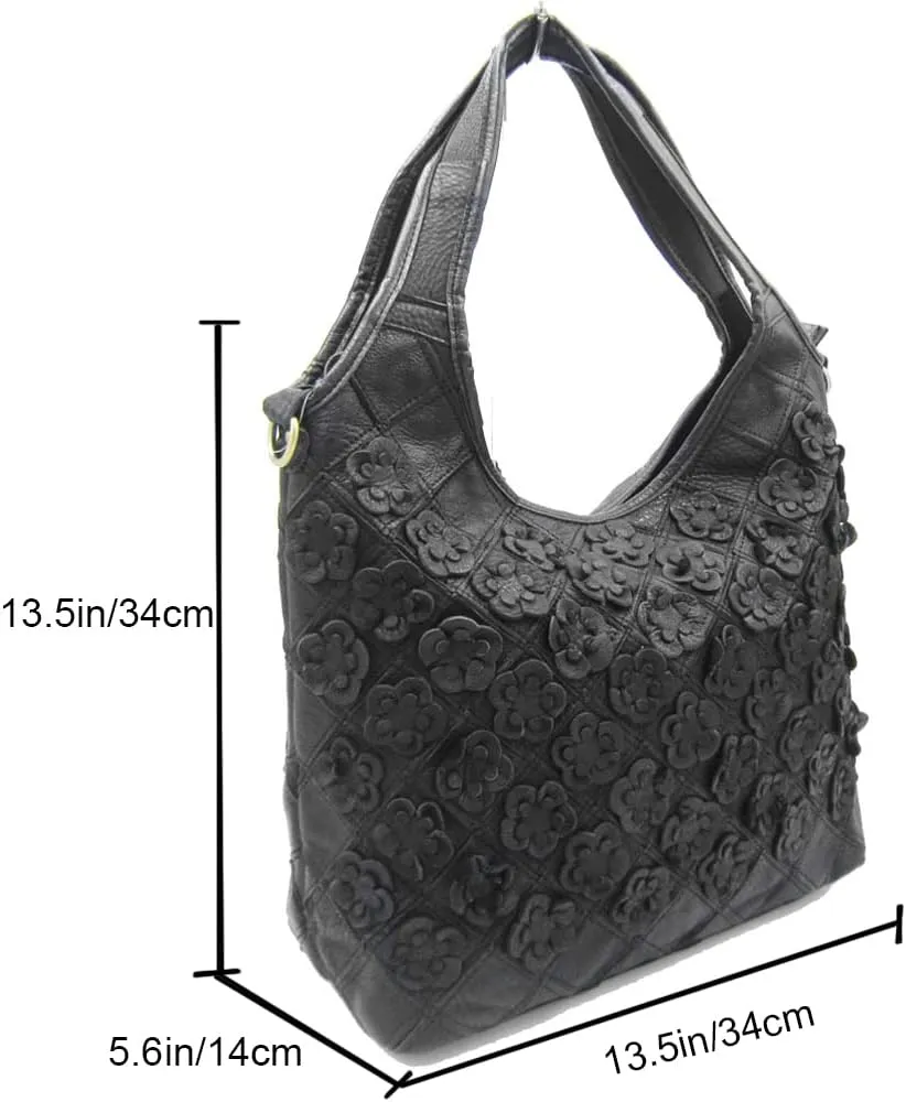 Downupdown Genuine Leather Handbags for Women Designer Shoulder Bag 3D Floral Hobo Tote Bags Satchel Purses Crossbody Bag