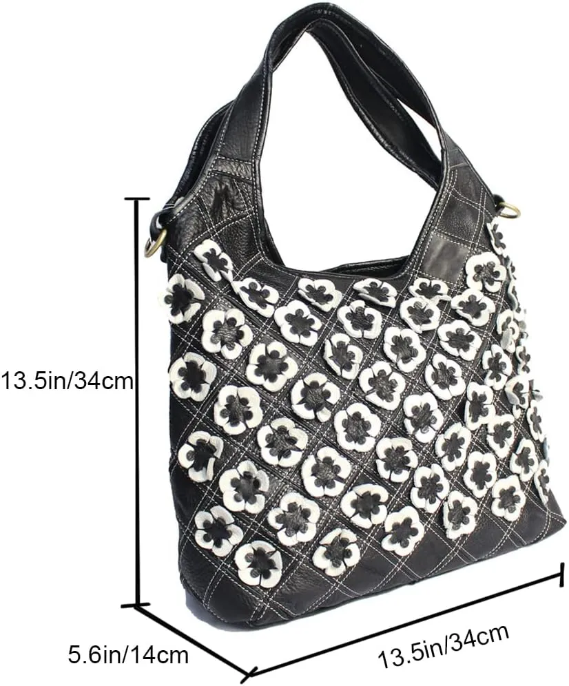 Downupdown Genuine Leather Handbags for Women Designer Shoulder Bag 3D Floral Hobo Tote Bags Satchel Purses Crossbody Bag