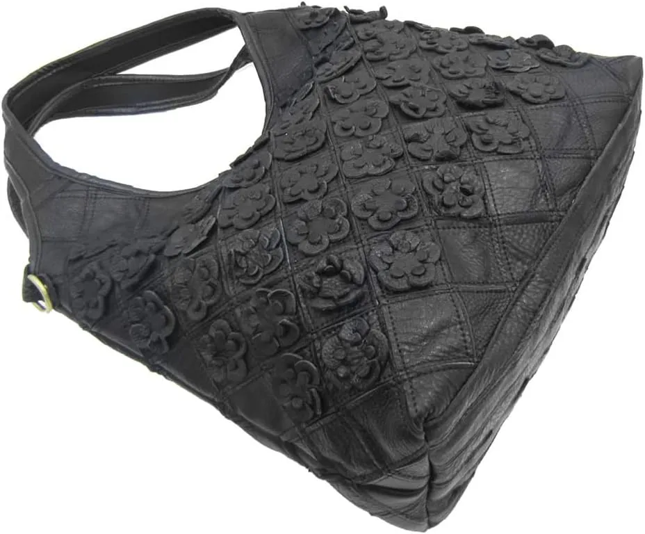 Downupdown Genuine Leather Handbags for Women Designer Shoulder Bag 3D Floral Hobo Tote Bags Satchel Purses Crossbody Bag