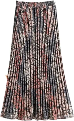 Dvbfufv Women Elastic High Waist Chiffon Pleated Skirts Womens Summer Casual Print Midi Skirt
