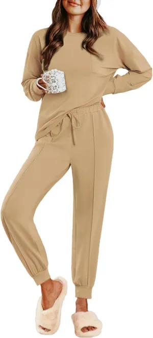 Ekouaer Lounge Sets for Women 2 Piece Jogger Pajama Long Sleeve Pants Loungewear Sweatsuits Casual Matching Outfits