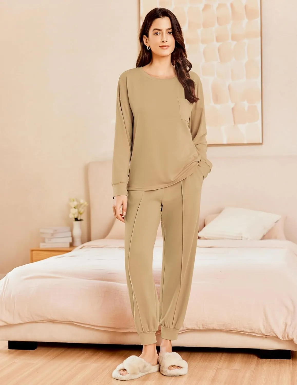 Ekouaer Lounge Sets for Women 2 Piece Jogger Pajama Long Sleeve Pants Loungewear Sweatsuits Casual Matching Outfits