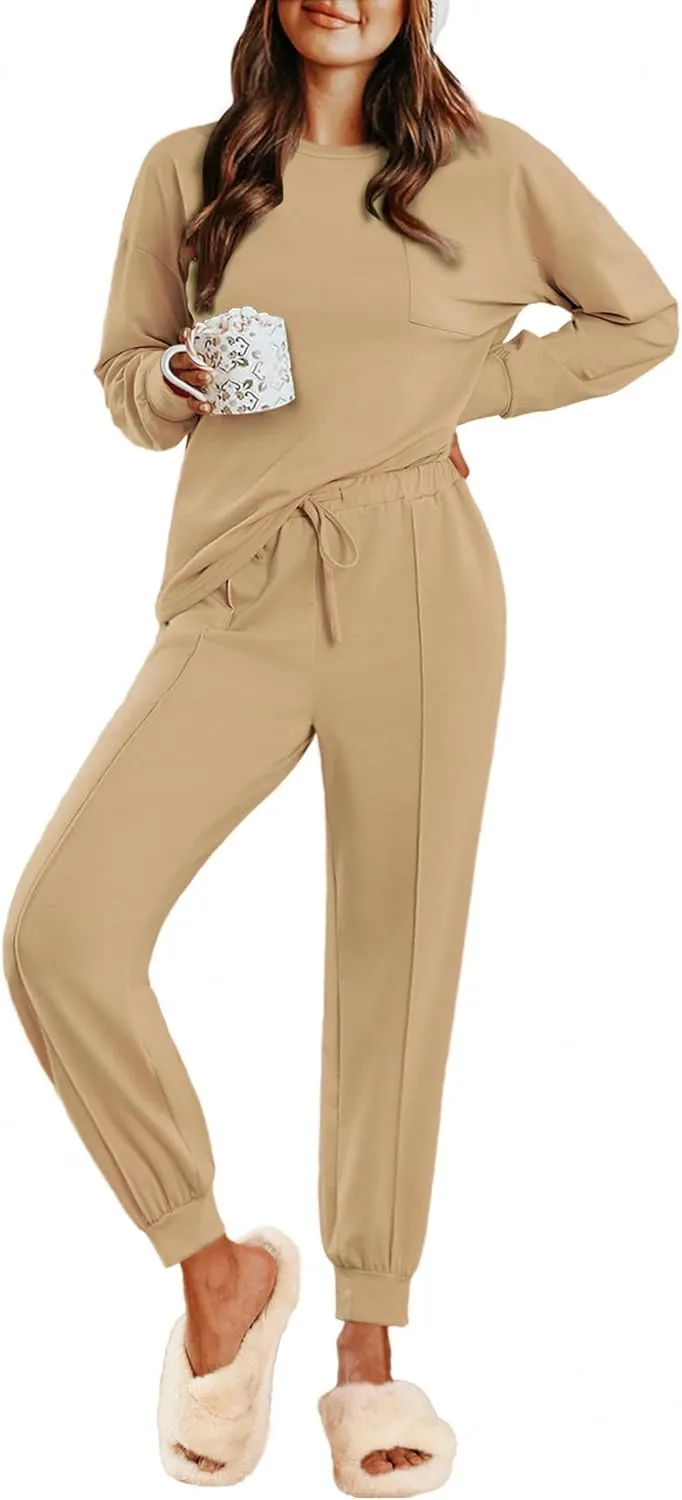 Ekouaer Lounge Sets for Women 2 Piece Jogger Pajama Long Sleeve Pants Loungewear Sweatsuits Casual Matching Outfits