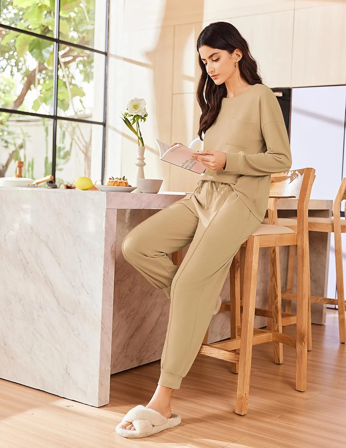 Ekouaer Lounge Sets for Women 2 Piece Jogger Pajama Long Sleeve Pants Loungewear Sweatsuits Casual Matching Outfits