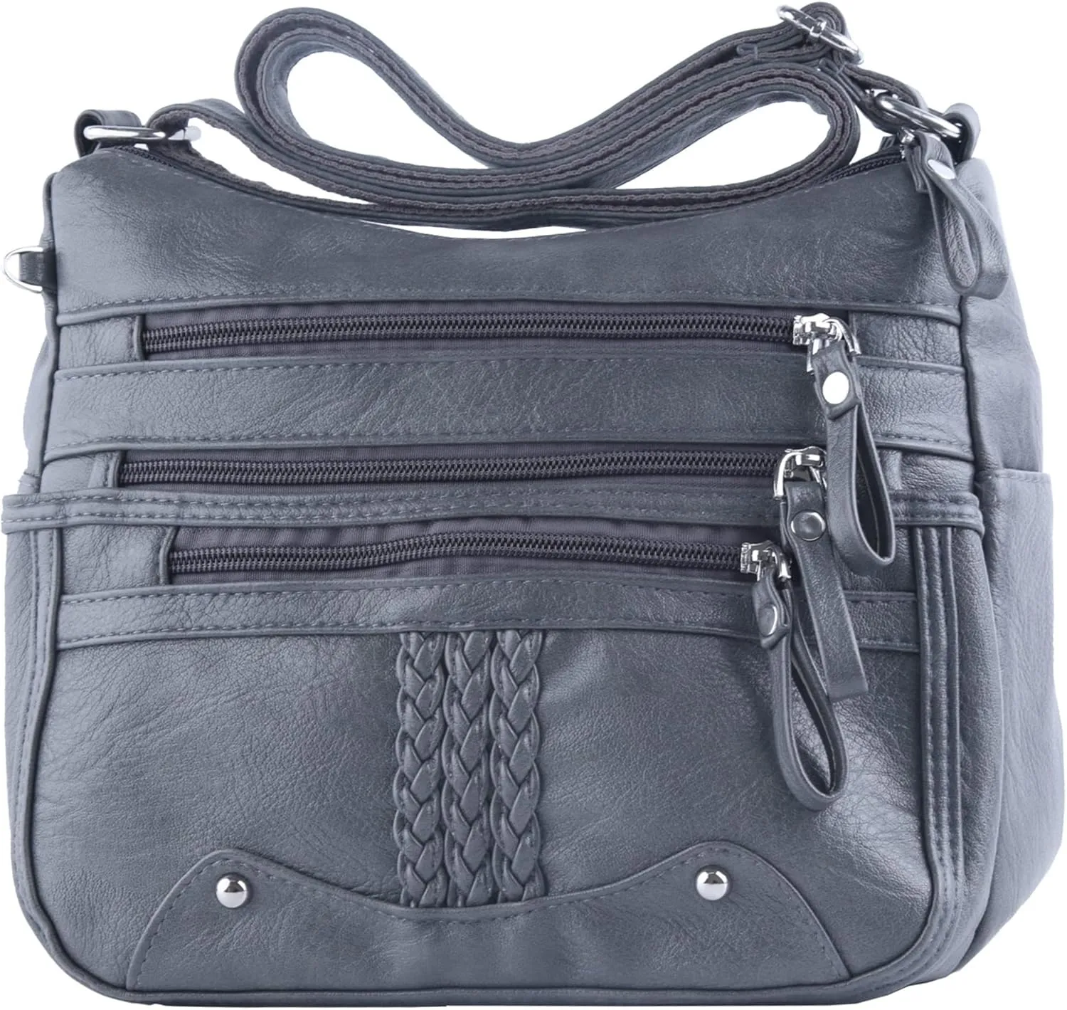ELDA 10 Pockets Crossbody Purse for Women Medium Pocketbooks Ladies Soft PU Leather Shoulder Bag Ladies Top Handle Satchel