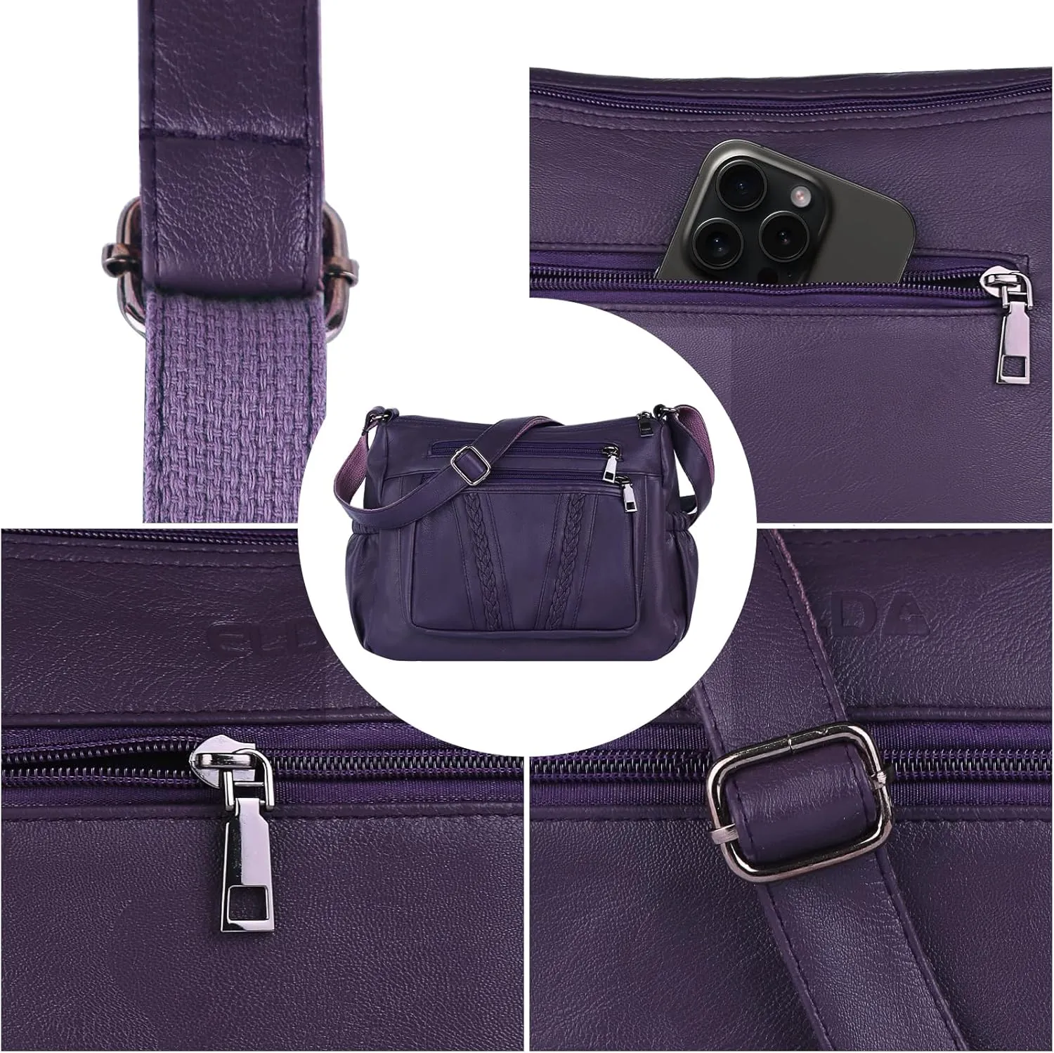 ELDA Crossbody Bags For Women Pocketbooks Soft PU Leather Purses and Handbags Multi Pocket Shoulder Bag