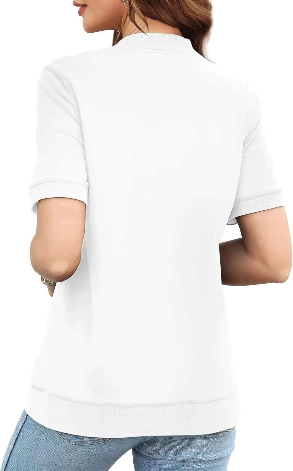 Elesomo Womens Short Sleeve Sweatshirts Cotton Casual Summer Tunic Sweat Shirt